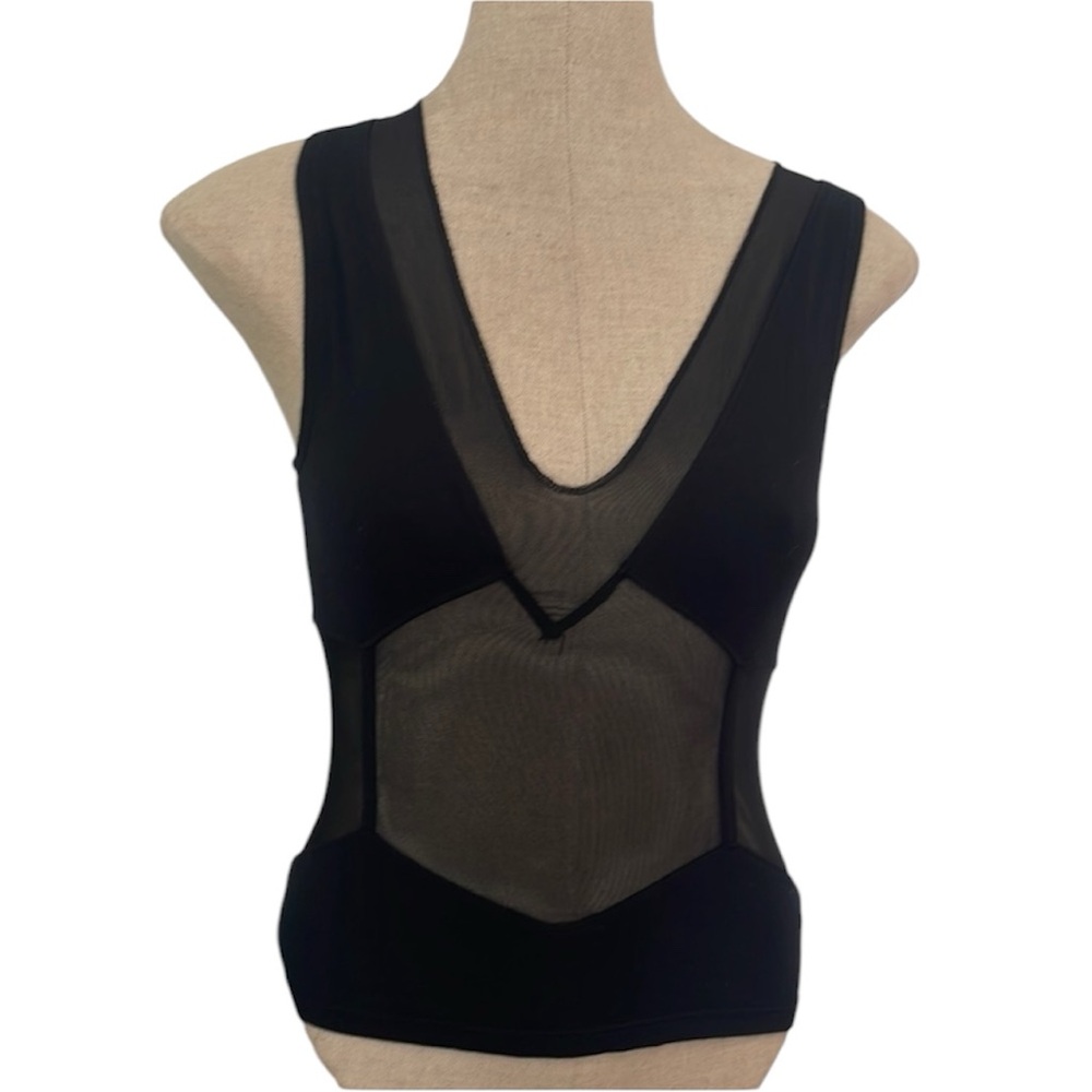 Joah Brown tank top black mesh sexy sheer sleeveless cami size S M small medium
